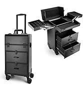 Yokilly Rolling Makeup Train Case, Professional Cosmetology Case on Wheels, Aluminum Cosmetic Tro...