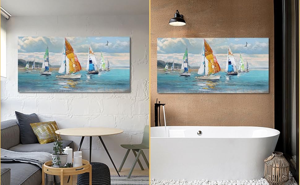 Amazon.com: Ardemy Blue Abstract Wall Art Canvas Ocean