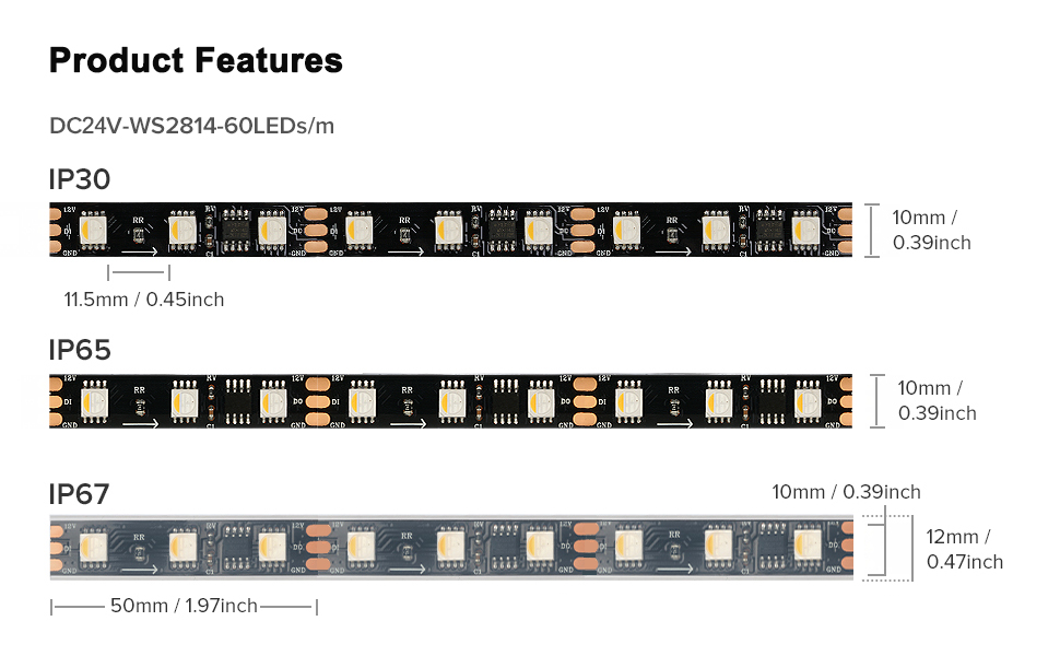 BTF-LIGHTING WS2814 4in1 RGBW Addressable LED Strip 5050SMD RGB ...