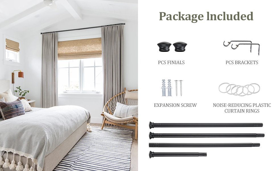 Curtain Rods for Windows 48 to 93” 5/8 Inch Heavy Duty