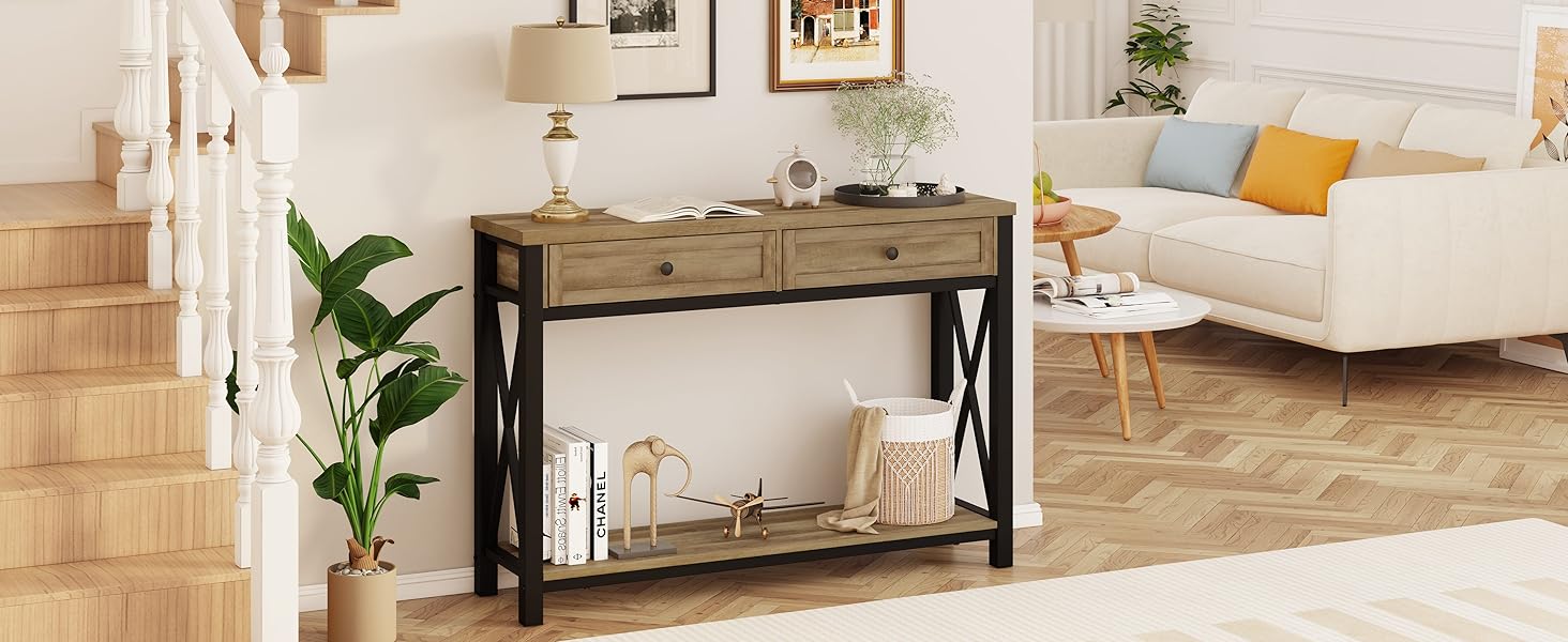 BON AUGURE Entryway Table with Drawers, Sofa Table with