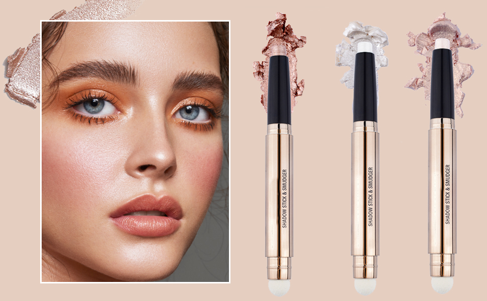 Eyeshadow Stick,3Pcs DualEnded Brown Metallic Eyeshadow Stick Metallic