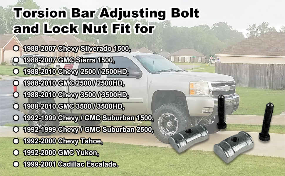 VONLX Torsion Bar Adjustment Bolt and Lock Nut Fit for Chevrolet Silverado Tahoe GMC