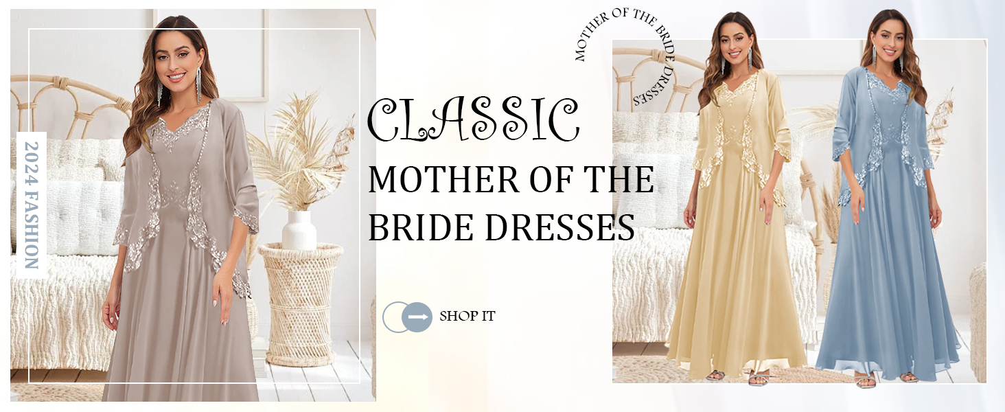 Lace Chiffon Mother of The Bride Dresses for Wedding with Jacket 