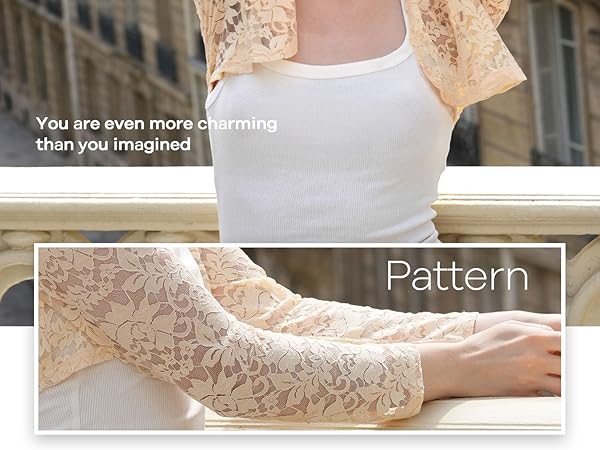 Fuinloth Women's Lace Shrugs, 3/4 Sleeve Bolero Floral Top