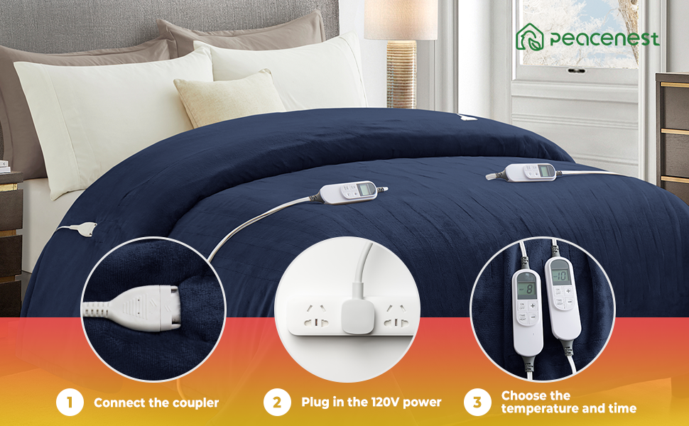 Electric Blanket Queen Size Heated Blanket Throw with 2 Hand Controllers 10 Heating