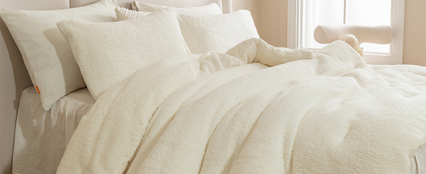 LLanCL Sherpa Comforter Set Queen Size Reversible,Plush Fur