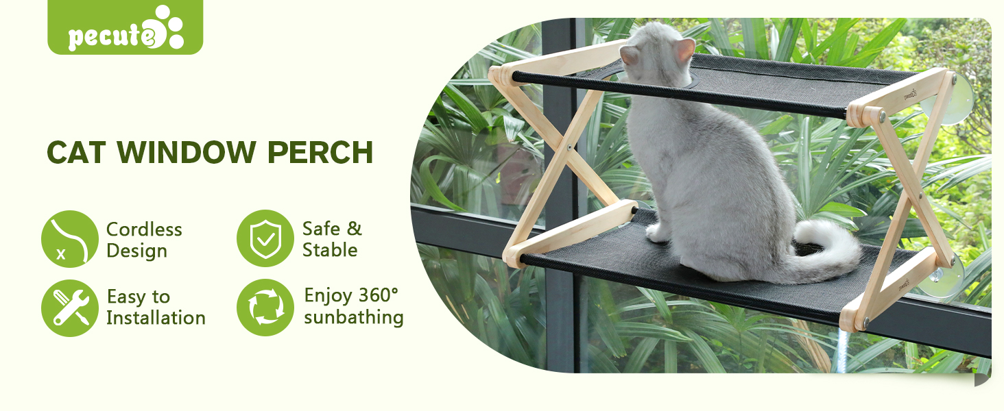 Pecute Cat Window Perch, DoubleDecker Cat Window Hammock for 2 Cats, Safety Cat