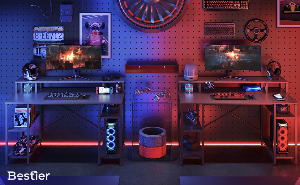 gaming desk with shelf