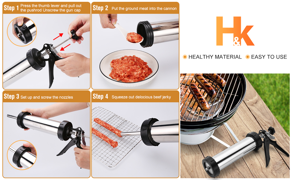 HK Jerky Gun Kits, Jerky Maker Gun, Beef Jerky Gun, 2 Pound Stainless