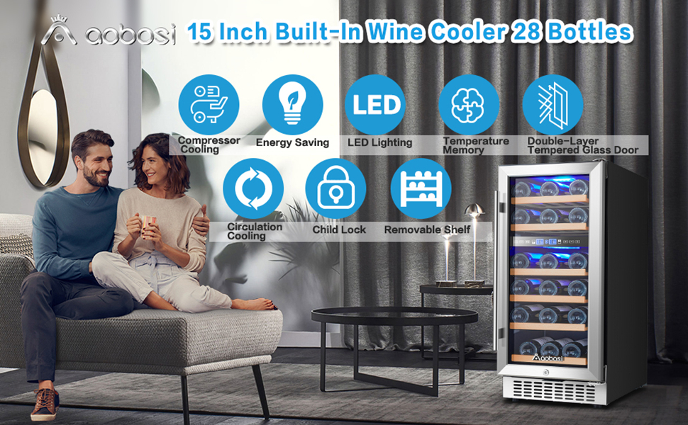 AAOBOSI 15 Inch Wine Cooler Refrigerator, 【Upgraded】Dual