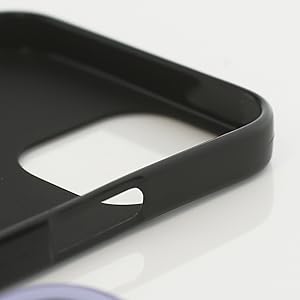 Close-up detail of a black protective case corner, showing curved edges and a cutout design against a white background.