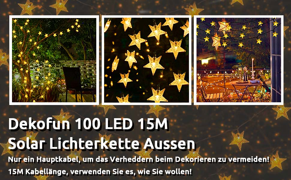 Dekofun Solar Lichterkette Aussen 100 LED 15M Solarlichterkette Außen
