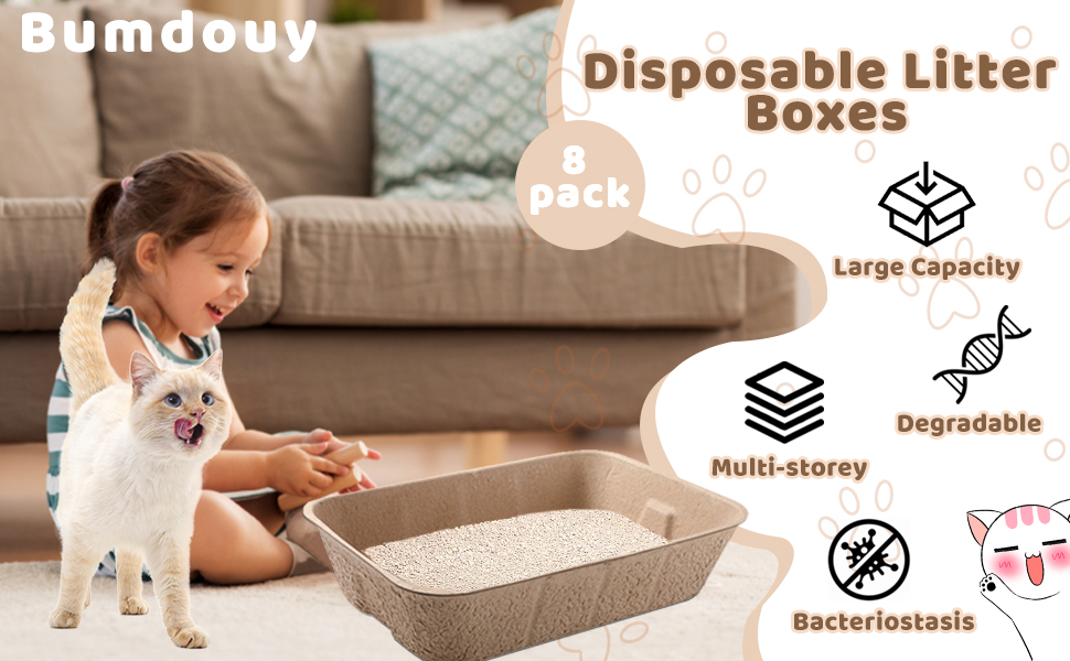 8 Pack Disposable Litter Box, Portable 2 in 1 Kitten Litter