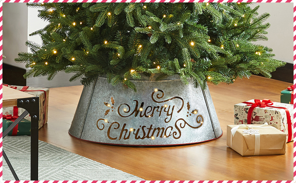 Glitzhome Lighted Diecut Metal Christmas Tree Collar, 26" D