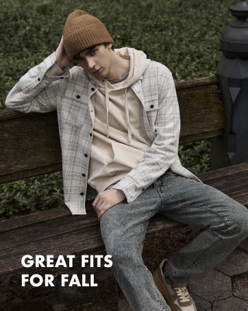 mens denim jeans hoodie plaid long sleeve shirt