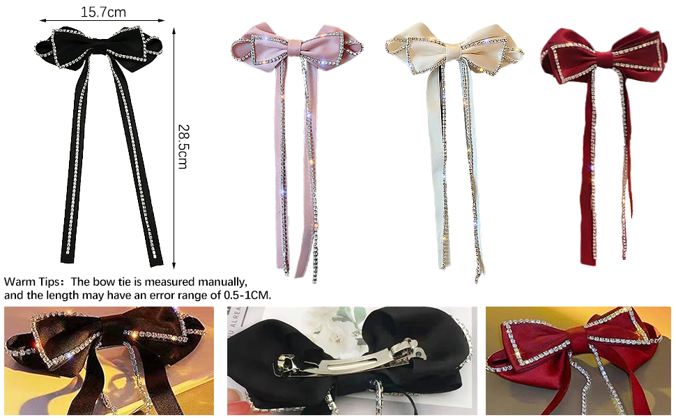 JKQBUX French Long tail Hair Bows Barrettes with Crystal Tassel