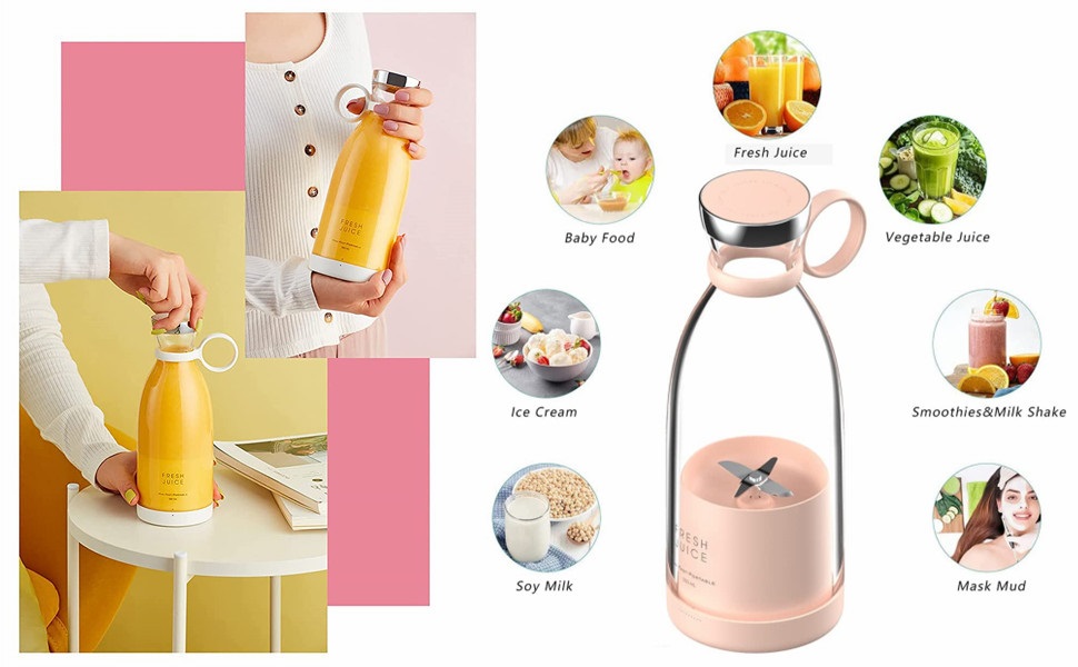 USB Rechargeable Mini Electric Juicer Bottle Blender Grinder Mixer