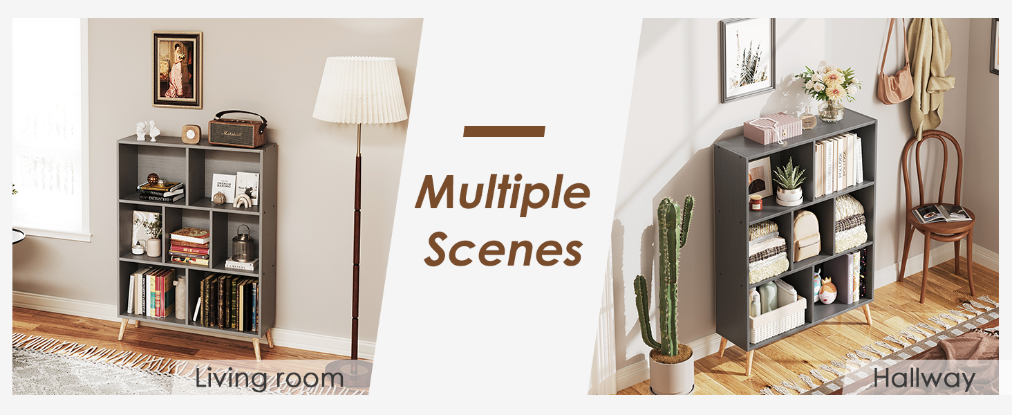 COTUBLR 7 Cube Bookshelf, 3 Tier Modern Grey Bookcase with Legs, 31