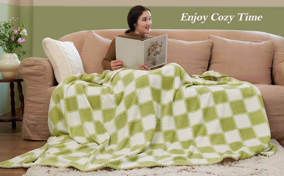 Cozy Bliss Checkered Throw Blanket Ultra Soft Warm Milky