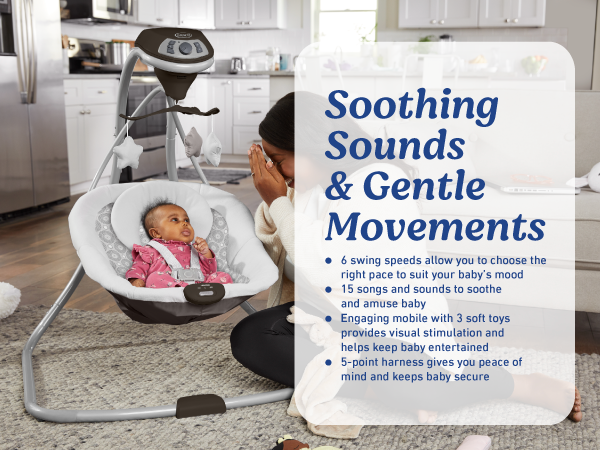 Soothing sounds gentle movements 6 speeds comfortable soothing 2-speed vibration support entertain