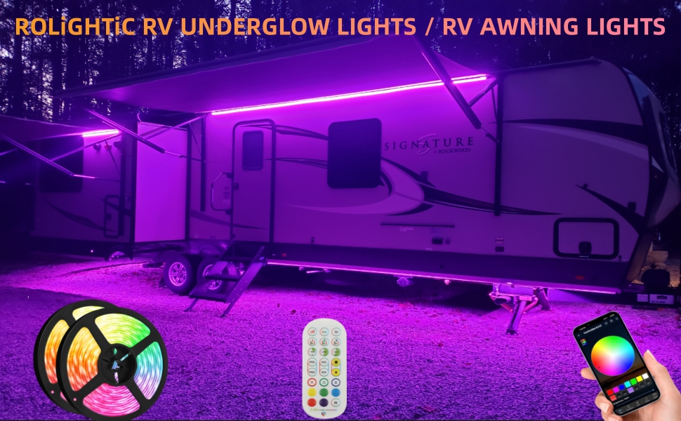 ROLiGHTiC 65.6FT RV Awning Lights Strip, 12V MultiColor RV