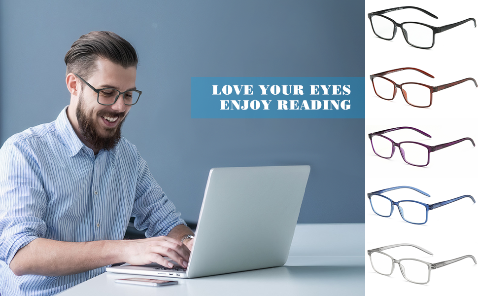 SKYWAY 5 Pack Reading Glasses 1.5, Blue Light Blocking Reading Glasses