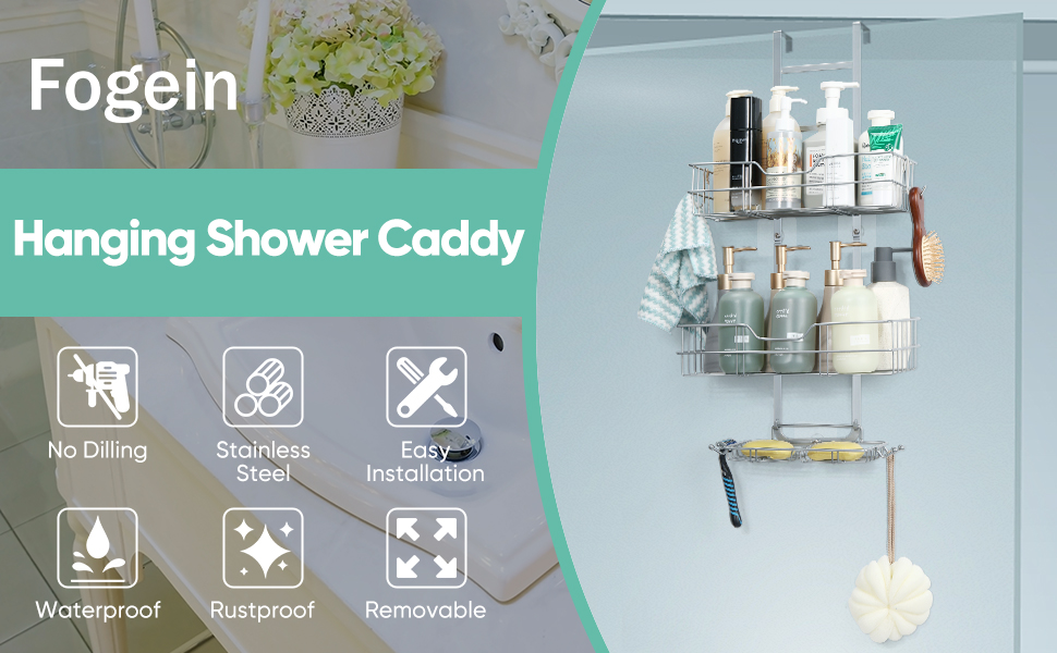 Fogein Over the Door Shower Caddy, Hanging Organizer Shelf