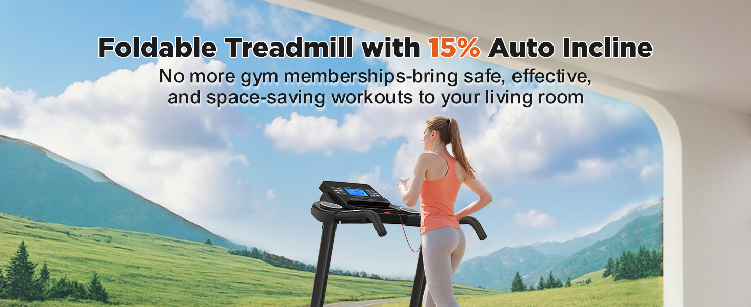 Foldable Treadmill with 15% Auto Incline