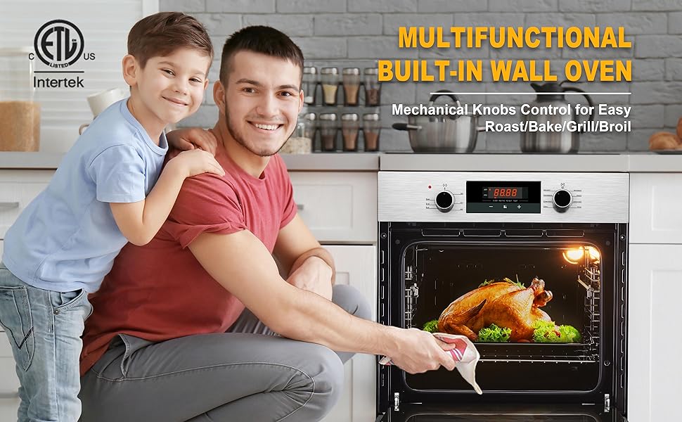 24" Single Wall Oven, TOPWISH 2.3 Cu.ft. Builtin Electric