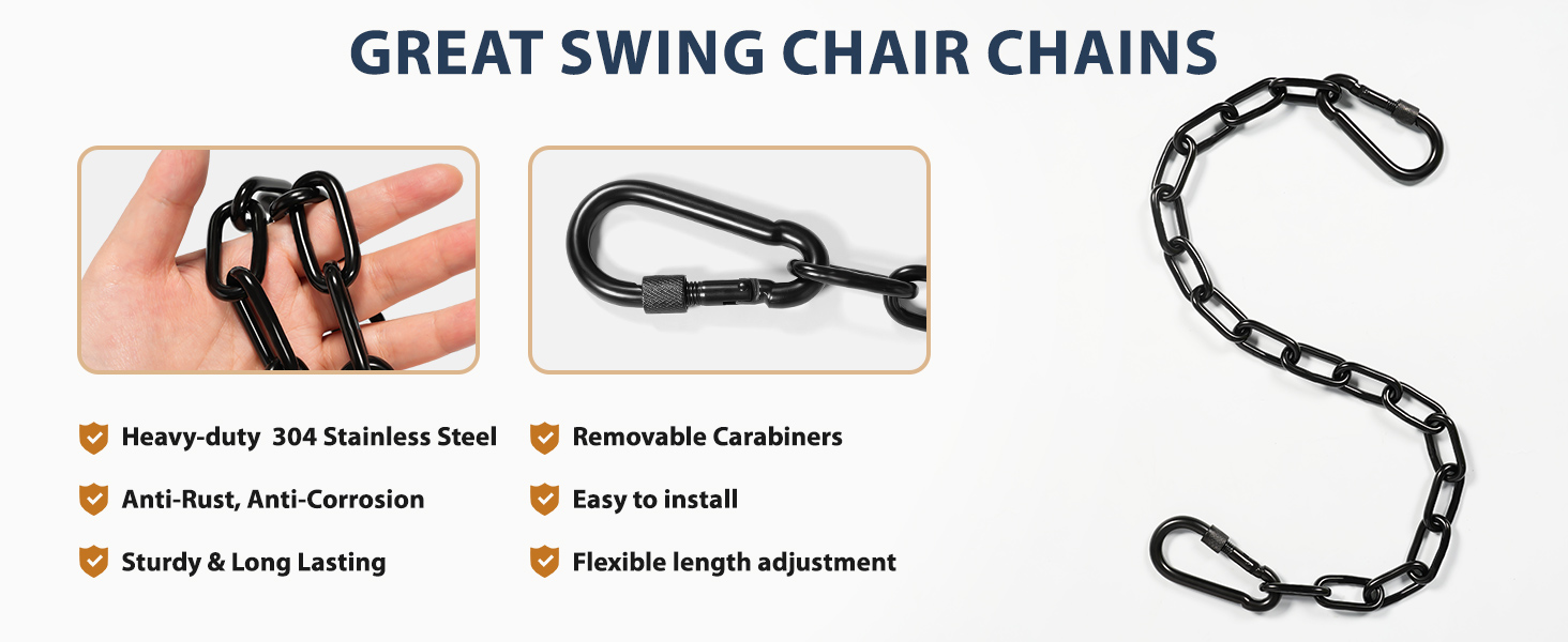 KOMUSMO 2 Pack Hanging Chair Chain with 4 Carabiners, 26in Stainless Steel Heavy Duty, 440LB Capacity, Playground Swing Set Hanging Kits Hardware for Hammock Swing Punching Bags Sandbag Boxing 17 swing chain