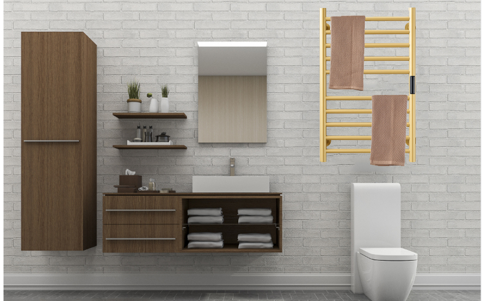 Sèche Serviettes Électrique Radiateur Doré Accessoires De Salle De Bain, Minuterie Intégrée Contrôle De La Température 10 Bars Porte-Serviettes Chauffants Électriques, Hardwired 10 1