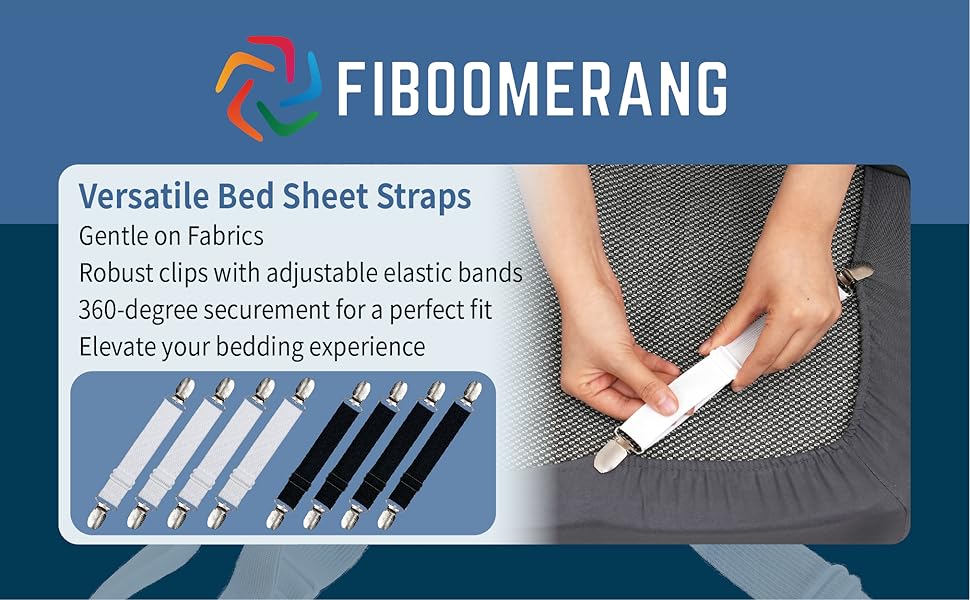 FIBOOMERANG Bed Sheet Clips Fitted Sheet Straps for Bedding, Sheet Grippers and Mattress