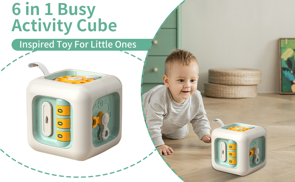 Soofam Baby Busy Cube, Montessori Toys for 1+ Year Old, Fine Motor Skills Learning Toys, Travel Toys for Kids 1-3, Christmas Stocking Stuffers First Birthday Gift for Children 12 Month + (Green) 19 baby activity cube activity cube for baby activity cube for 1 year old