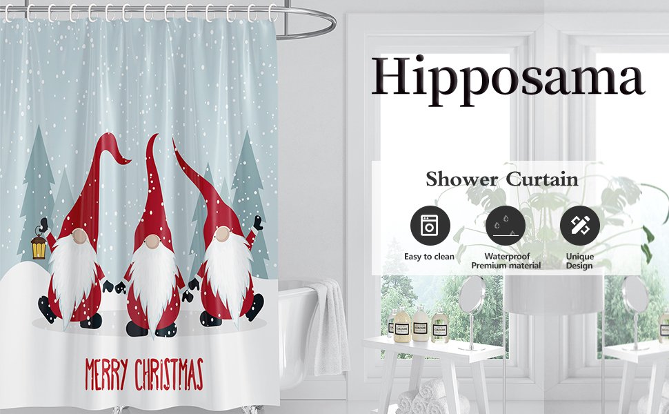 Christmas Shower Curtain for Bathroom Merry Christmas Gnome