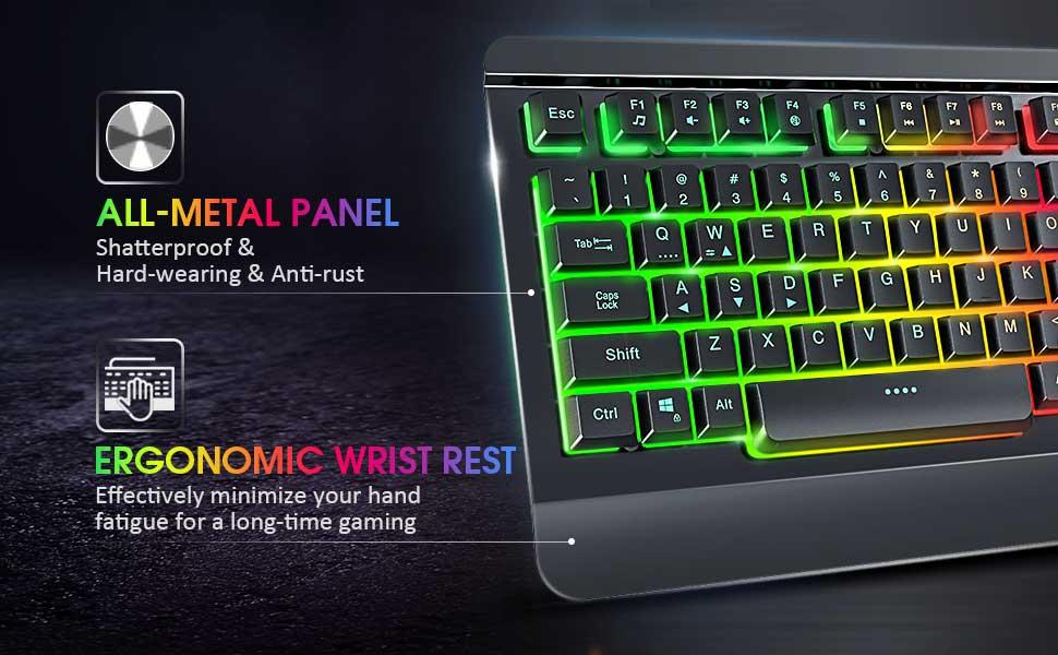 ComputerLEDLightUpGamingKeyboardUSBWired, Ergonomic Keyboard