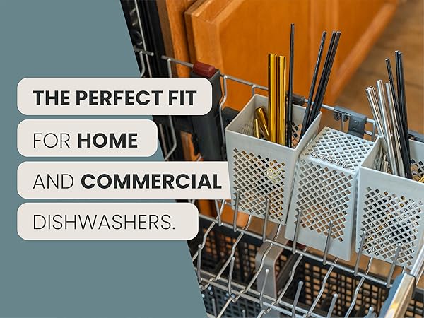 Our utensil drainer basket fits perfectly in commercial glass racks