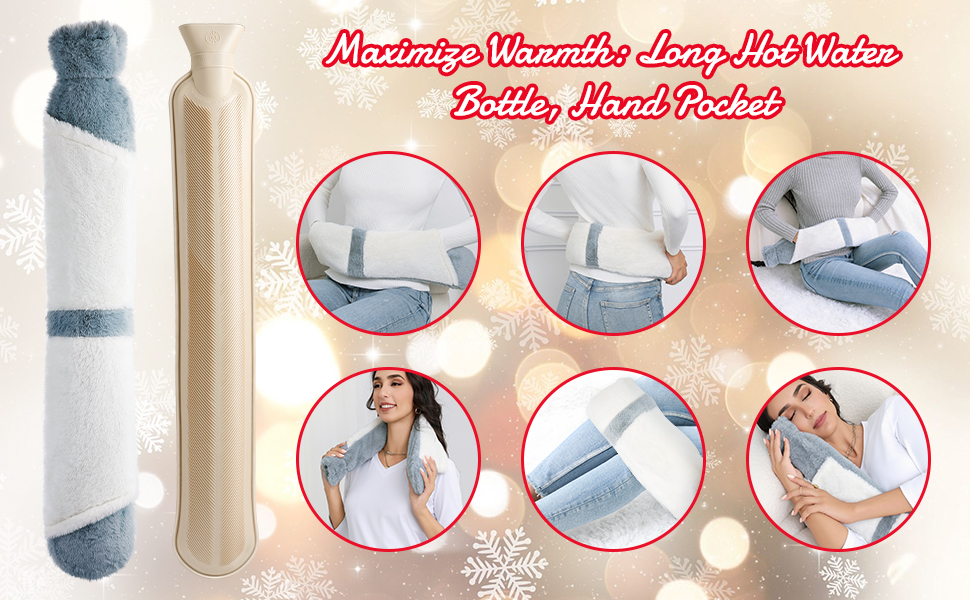Extra Long Hot Water Bottle for Relief Pain Waist Neck, Cold & Hot Therapy