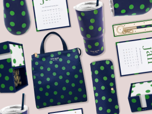 kate spade new york sonnet dot polka cute desk office work decor green navy lunchbag stationery