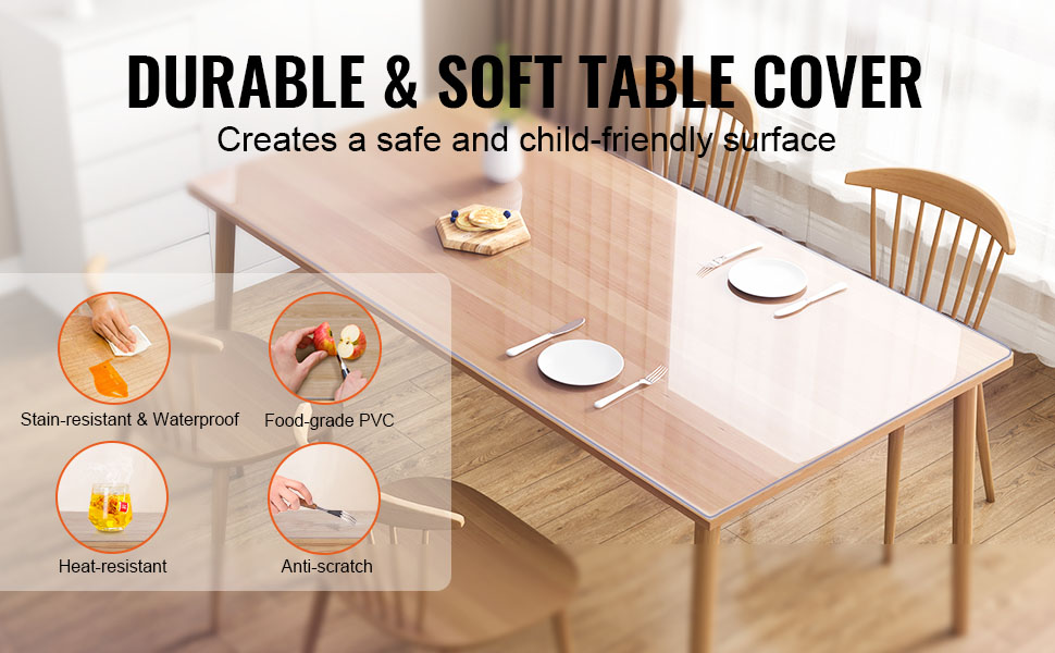 VEVOR Clear Table Cover Protector, 18" x 48"/ 460 x 1232 mm