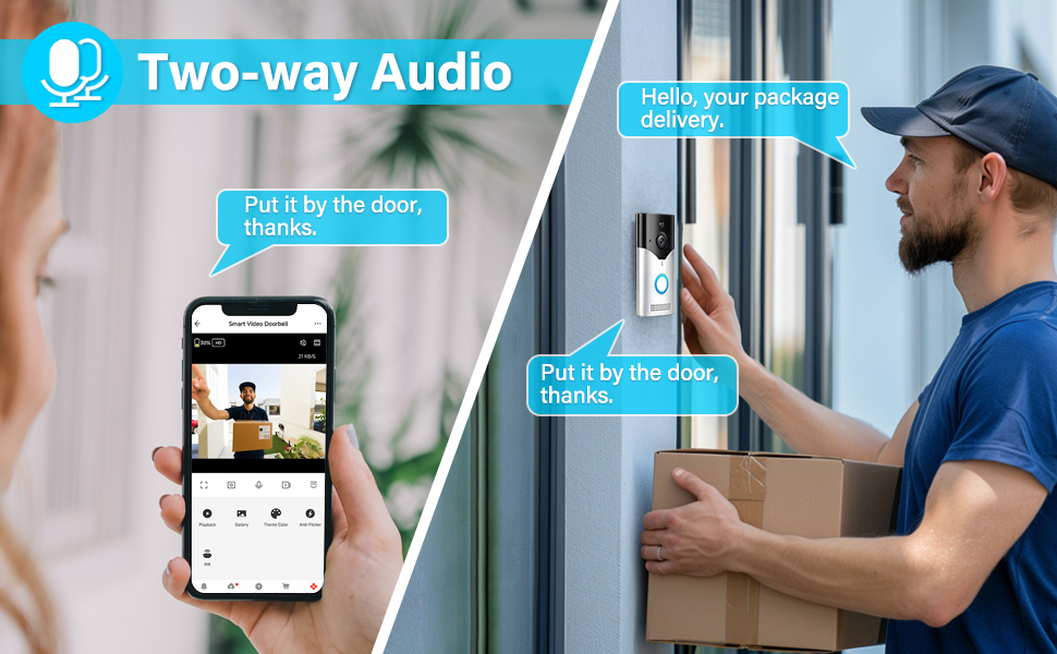 video doorbell wireless door bell home family doorbells 2.4g wifi night vision two way audio