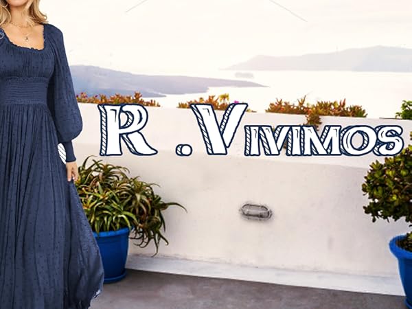 R.Vivimos Women's Puff Long Sleeve Maxi Dress Square Neck