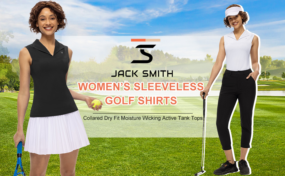 JACK SMITH Women's Sleeveless Golf Tennis Shirts Dry Fit V-Neck Lapel Collar Sports Active Tank Tops