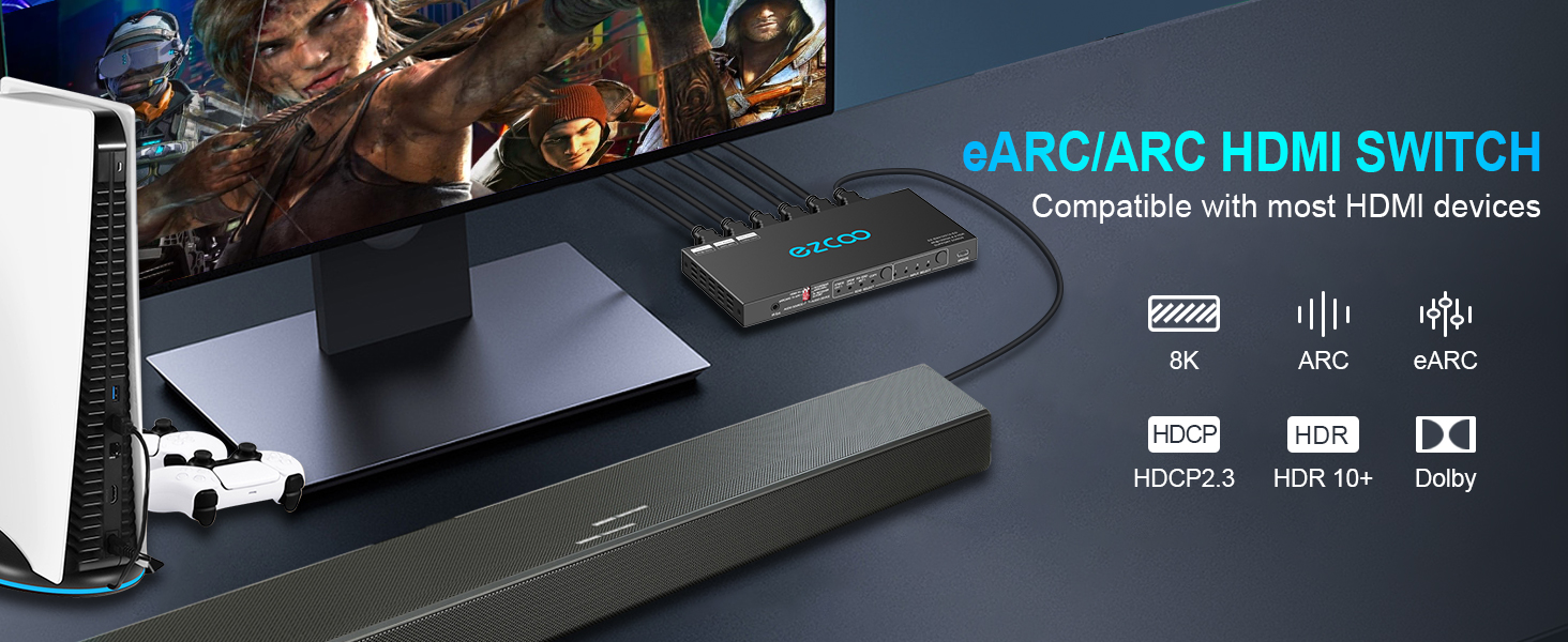 Buy 4K120Hz HDMI 2.1 Switch 4 in 1 Out with Audio Extractor VRR ALLM