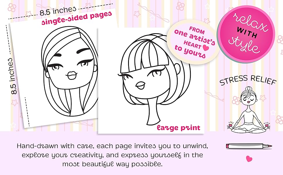 Coloring book Bold & Easy of Girls Cute Hairstyles for women grown-ups girls and teens