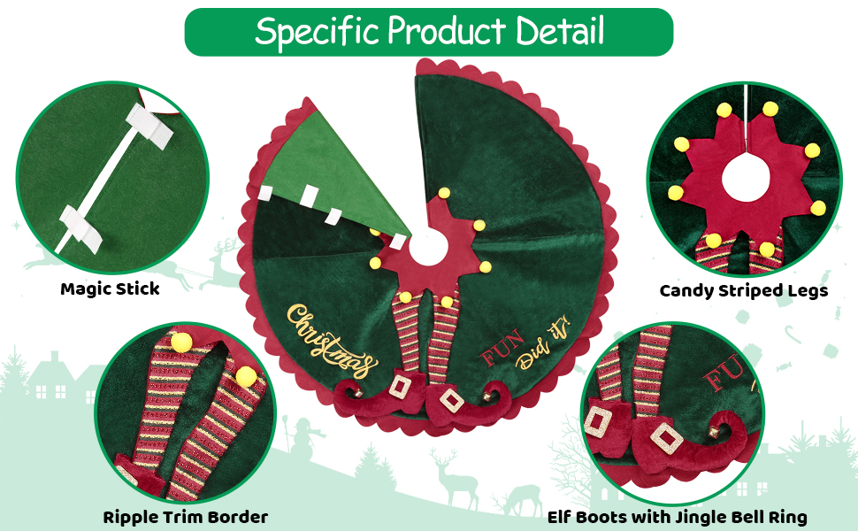 Mini Christmas Tree Skirts 24 Inches Round Green Velvet Elf