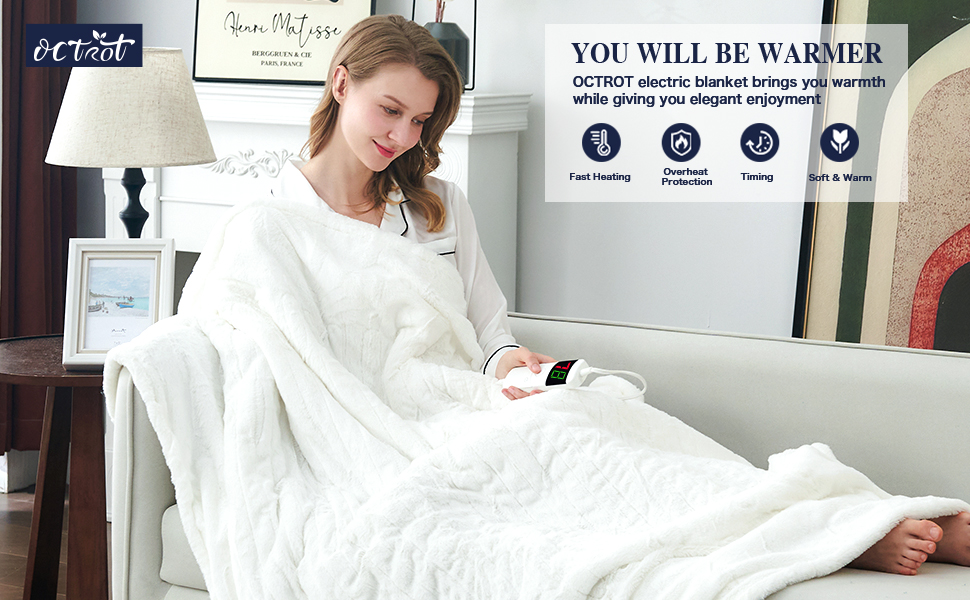 OCTROT Heated Electric Throw Blanket (50''*60" White), Faux