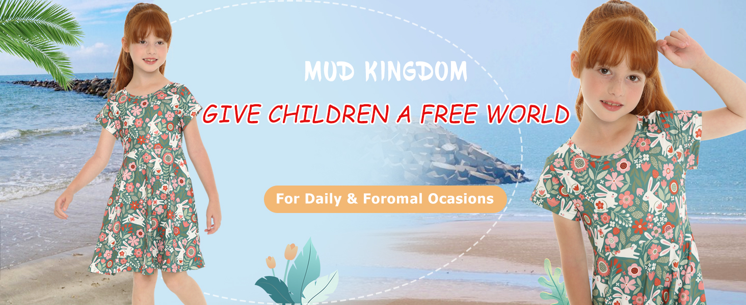 Mud Kingdom Little Girls Short Sleeve Easter Bunny Dress