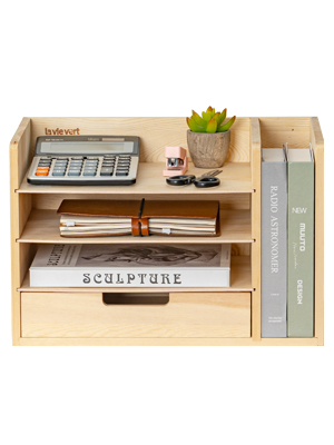 Wood Desktop File Holder Organizer Mail Sorter Paper Storage Cabinet