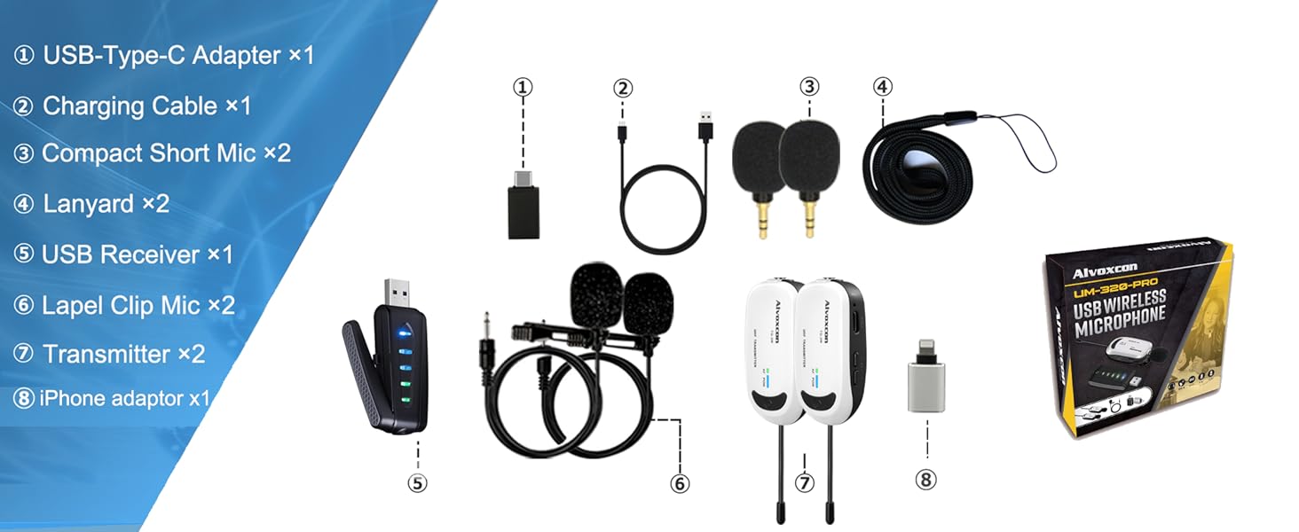 Wireless lavalier Microphone for iPhone & ComputerAlvoxcon USB Dual